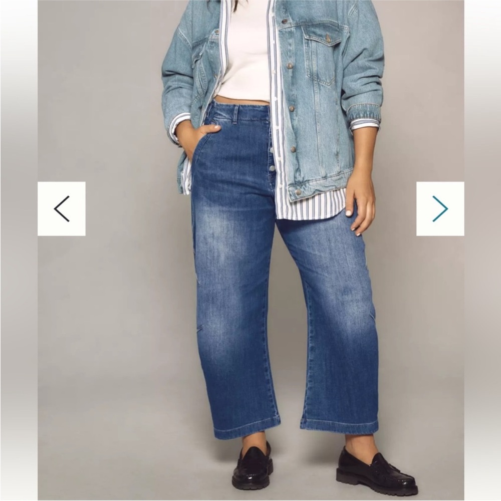 Pilcro High-Rise Button-Fly Wide-Leg Jeans in Medium Blue - Picture 2 of 5